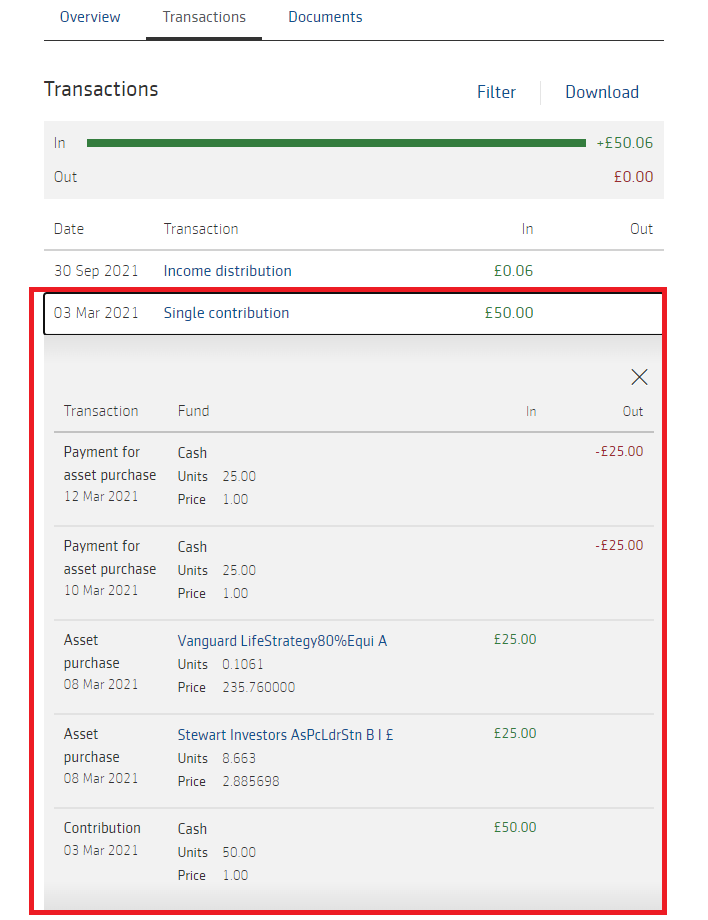 Example of Transaction History